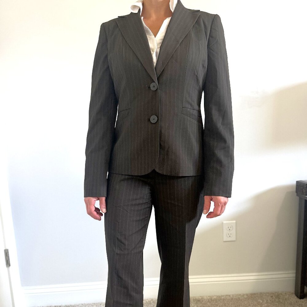 Nine West Brown Pinstripe Pant Suit Set